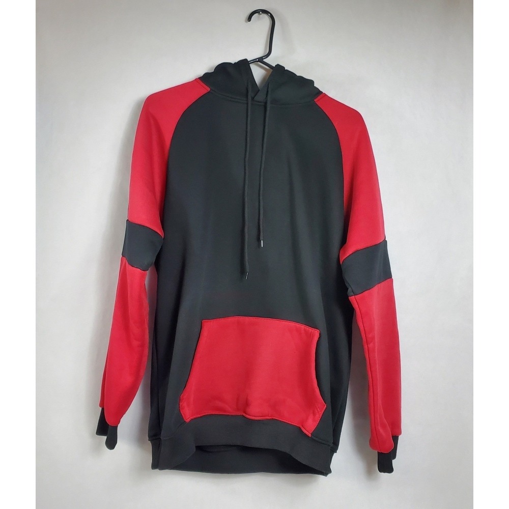 HHGKED Hoodie Black Red Color Block Pullover Hooded Sweatshirt Men Size M